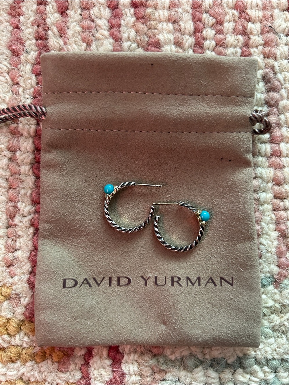 David Yurman Sterling Cable Hoop Earrings with Turquoise